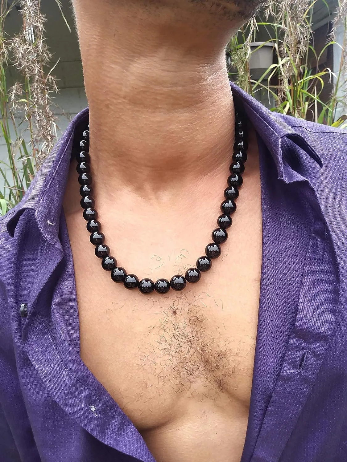 | Handmade Black Onyx Crystal Mens Necklace - Grounding Genuine Gemstone Beaded Mala | Willpower, Protection, Prosperity Choker - Jewelry Gift for Mens, Womens, | 16mm Beads, 21