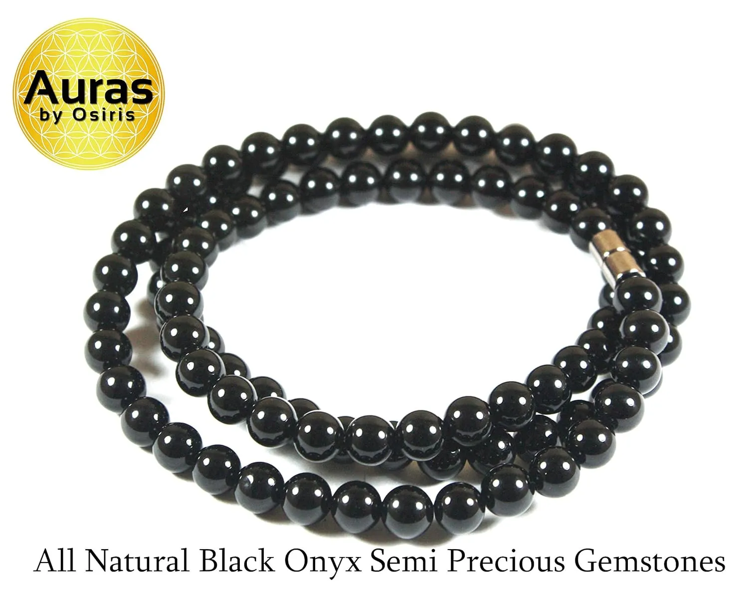 | Handmade Black Onyx Crystal Mens Necklace - Grounding Genuine Gemstone Beaded Mala | Willpower, Protection, Prosperity Choker - Jewelry Gift for Mens, Womens, | 8mm Beads, 19
