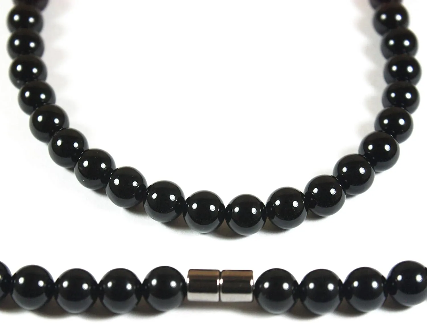 | Handmade Black Onyx Crystal Mens Necklace - Grounding Genuine Gemstone Beaded Mala | Willpower, Protection, Prosperity Choker - Jewelry Gift for Mens, Womens, | 8mm Beads, 19