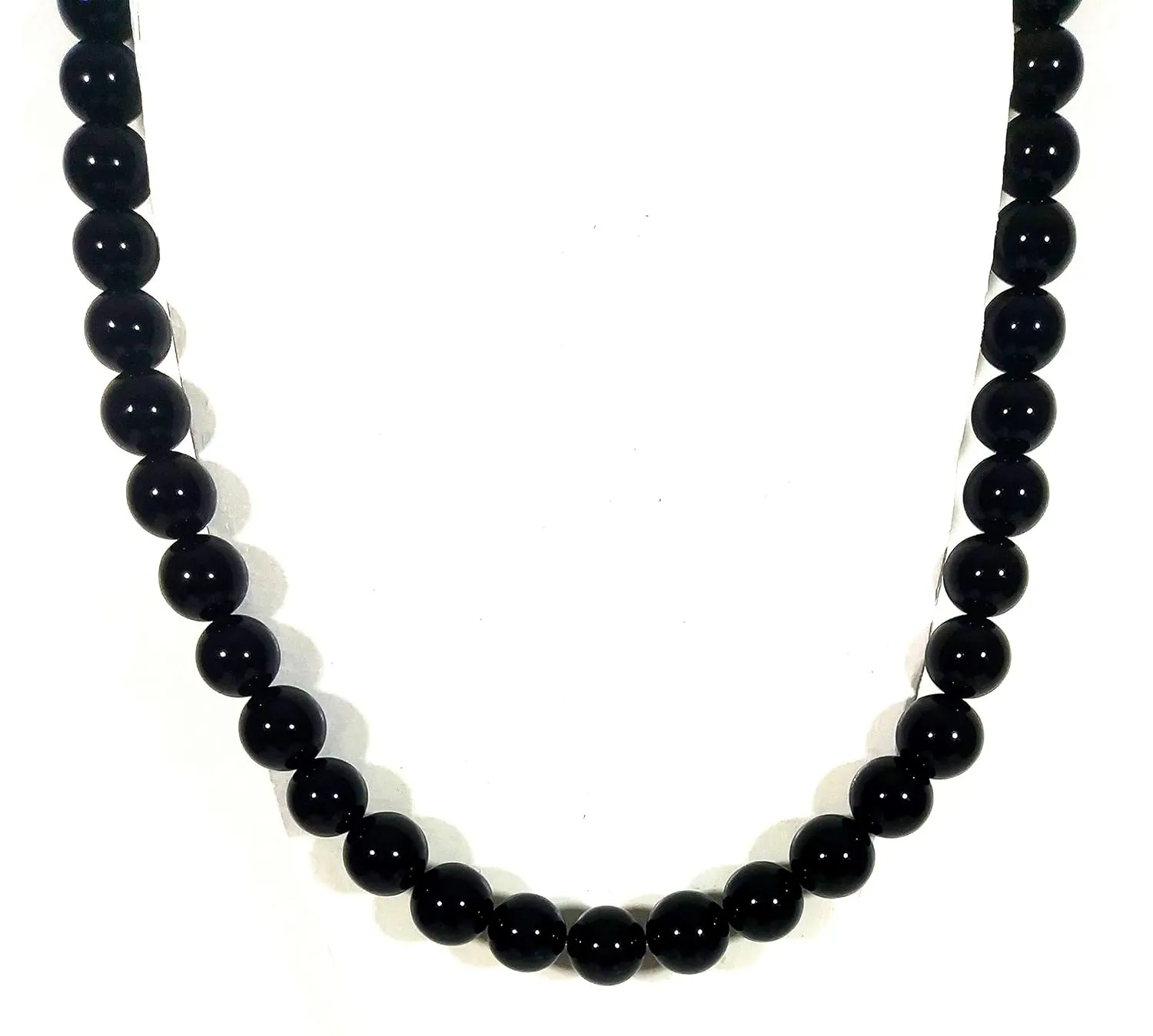 | Handmade Black Onyx Crystal Mens Necklace - Grounding Genuine Gemstone Beaded Mala | Willpower, Protection, Prosperity Choker - Jewelry Gift for Mens, Womens, | 8mm Beads, 19