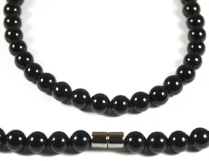 | Handmade Black Onyx Crystal Mens Necklace - Grounding Genuine Gemstone Beaded Mala | Willpower, Protection, Prosperity Choker - Jewelry Gift for Mens, Womens, | 8mm Beads, 19