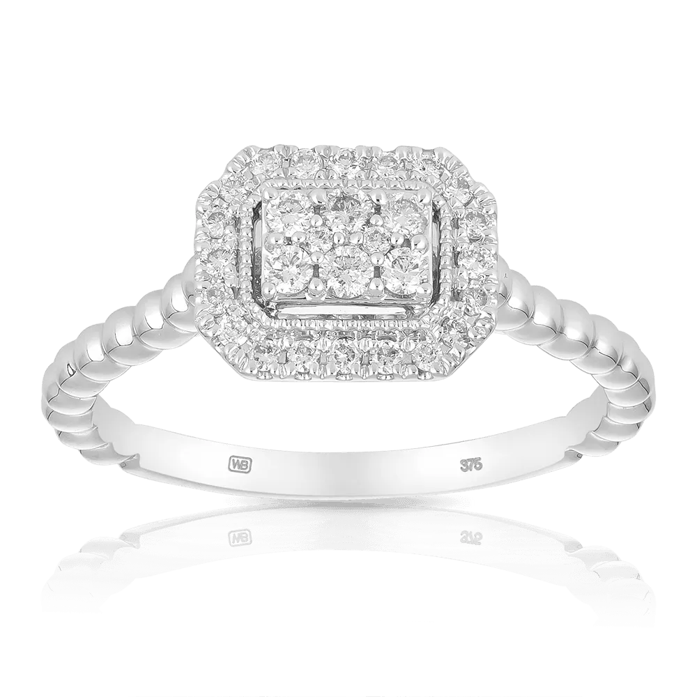 0.25ct TW Diamond Halo Engagement Ring in 9ct White Gold