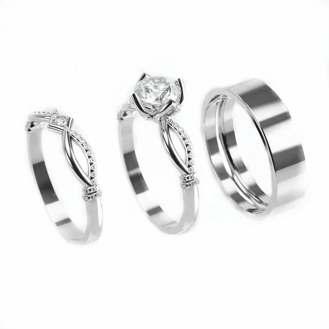 0.5 CT Round Moissanite Couple Ring for His Hers Bridal Sets Engagement Rings Sets for Women, S925 10K 14K 18K Gold Men Trio Ring Bridal Royalty style Matching Engagement Wedding Band Set