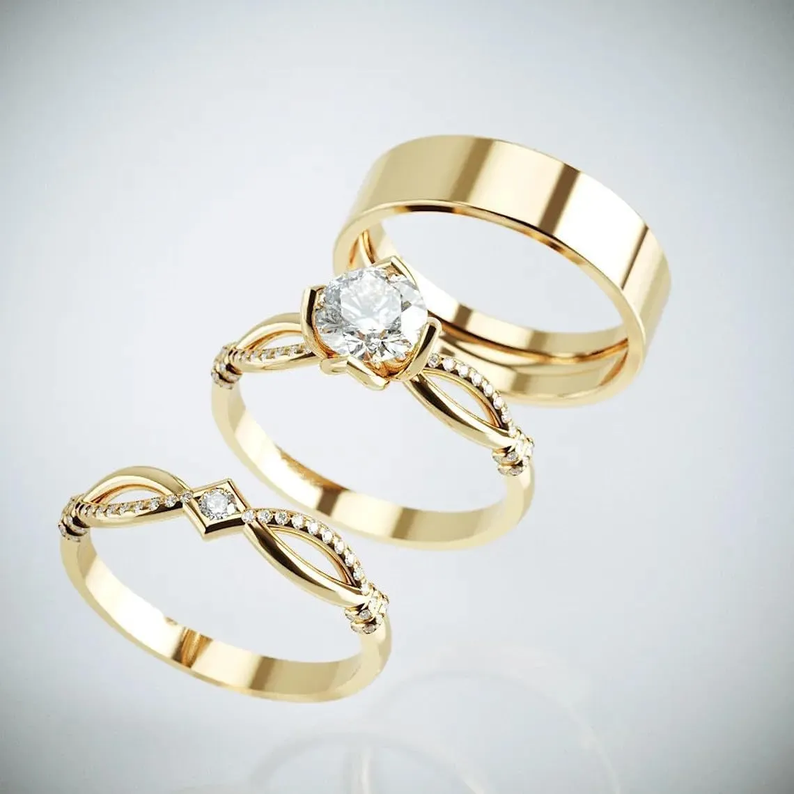 0.5 CT Round Moissanite Couple Ring for His Hers Bridal Sets Engagement Rings Sets for Women, S925 10K 14K 18K Gold Men Trio Ring Bridal Royalty style Matching Engagement Wedding Band Set