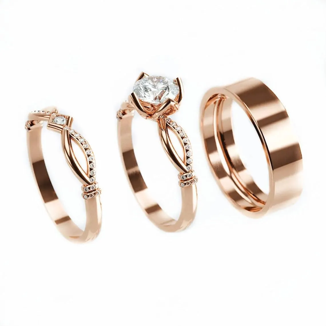 0.5 CT Round Moissanite Couple Ring for His Hers Bridal Sets Engagement Rings Sets for Women, S925 10K 14K 18K Gold Men Trio Ring Bridal Royalty style Matching Engagement Wedding Band Set