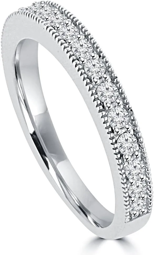 0.65 ct Ladies Round Cut Diamond Wedding Band Ring with Millgrain Edge in Platinum