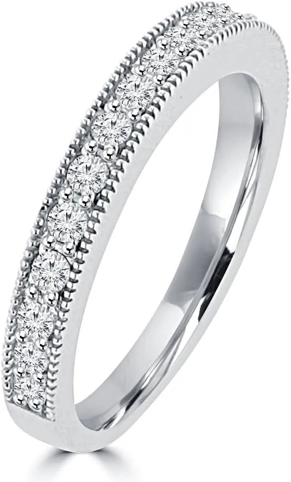 0.65 ct Ladies Round Cut Diamond Wedding Band Ring with Millgrain Edge in Platinum
