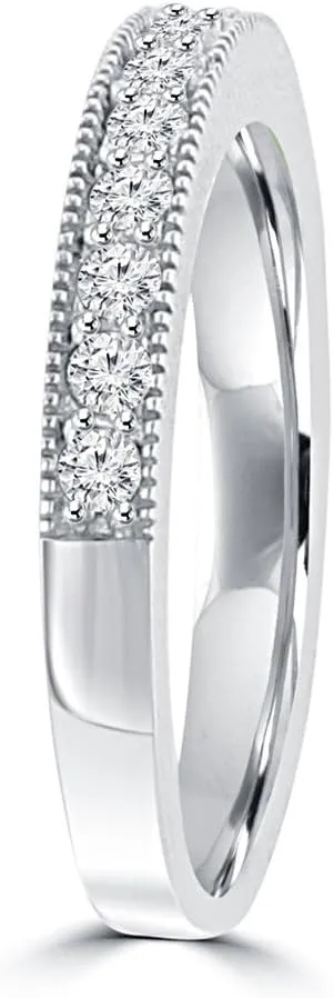 0.65 ct Ladies Round Cut Diamond Wedding Band Ring with Millgrain Edge in Platinum