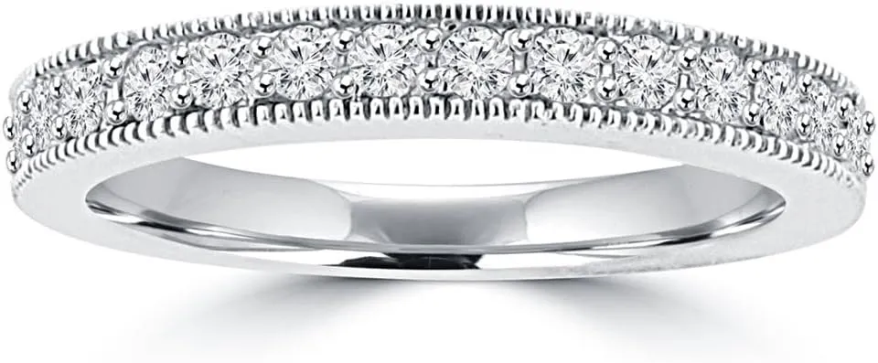 0.65 ct Ladies Round Cut Diamond Wedding Band Ring with Millgrain Edge in Platinum