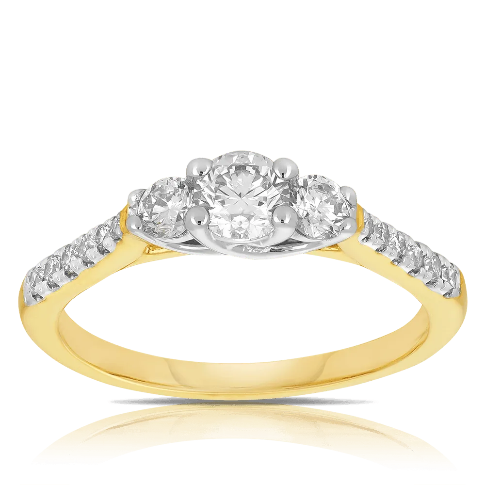 0.75ct TW Diamond Three Stone Engagement Ring in 9ct Yellow & White Gold