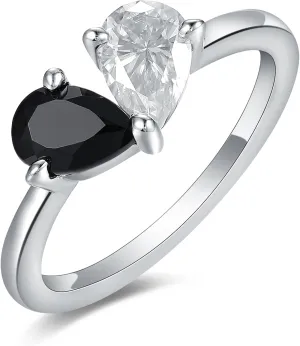 0.8-1.1 Carat Vintage Black Onyx Wedding Rings for Women, Mix Cut 925 Sterling Silver Engagement Rings Plated with Platinum, Gothic Black Agate Promise Ring Gifts for Her Size 4-9