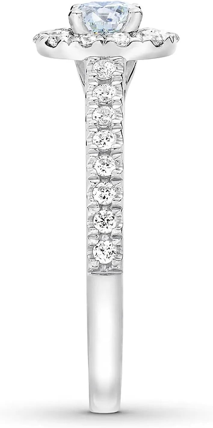 1-3/8 Carat Halo Bridal Set Moissanite Engagement Rings for Women Platinum Plated Silver Round Moissanite Rings