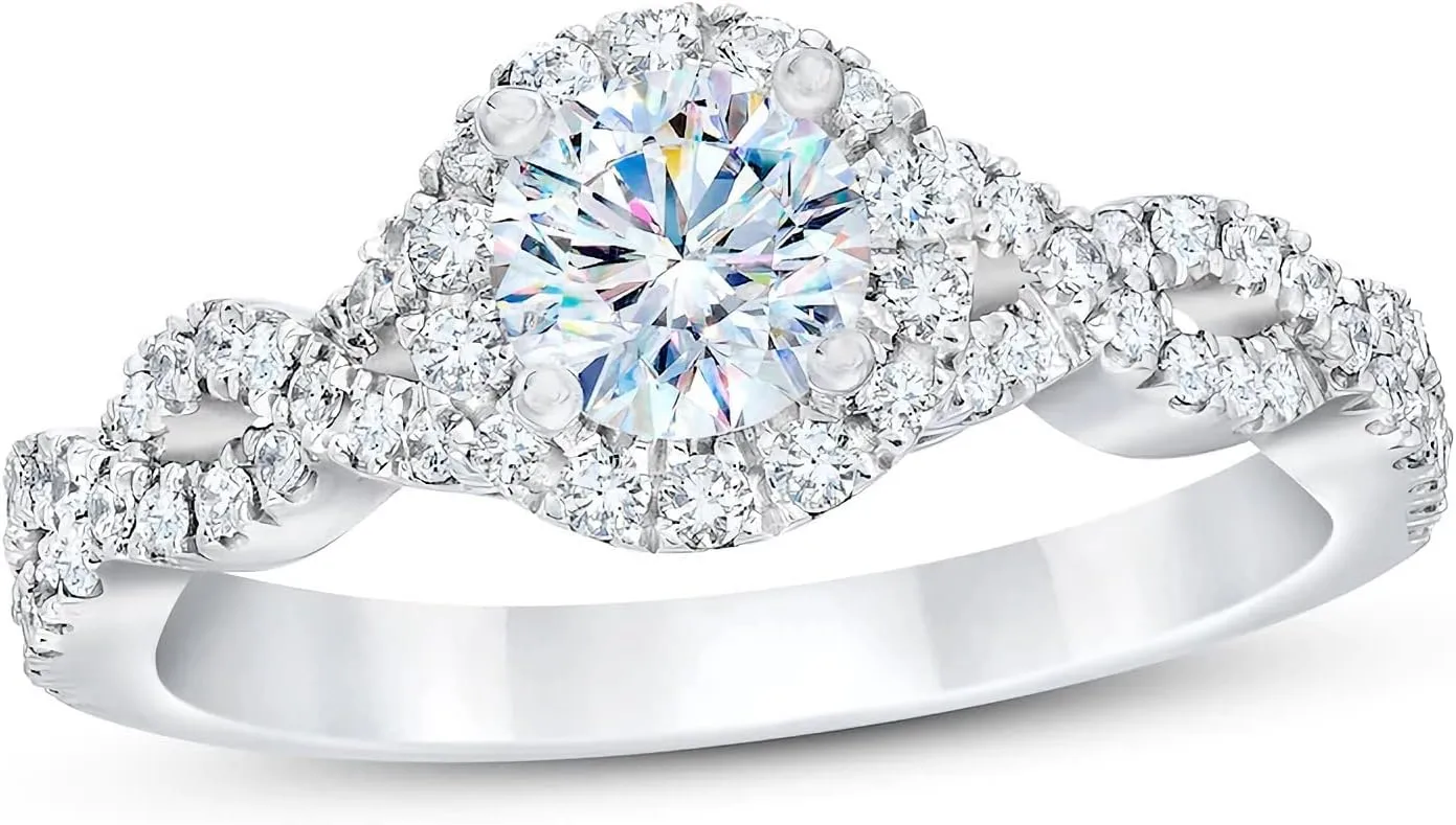 1 Carat Round Cut Bridal Set Moissanite Engagement Rings for Women Platinum Plated Silver Round Moissanite Rings