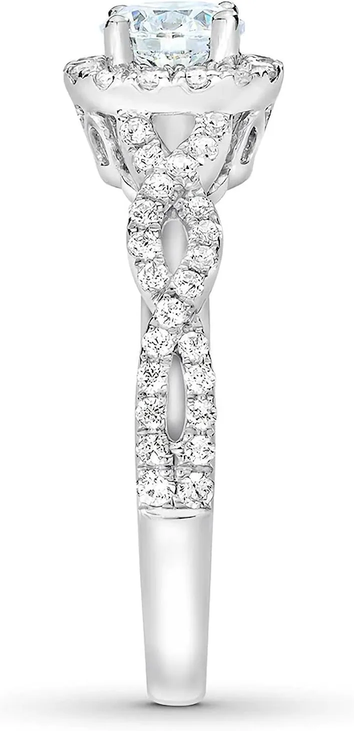1 Carat Round Cut Bridal Set Moissanite Engagement Rings for Women Platinum Plated Silver Round Moissanite Rings
