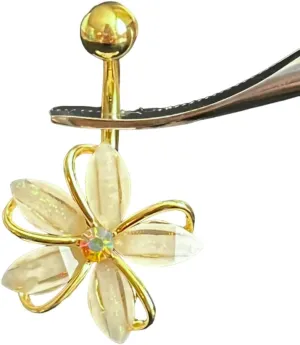 1 Piece Brilliant CZ Gem Center Wire Flower Belly Button Ring - Pierced Navel Gold Plated Naval - Body Jewelry