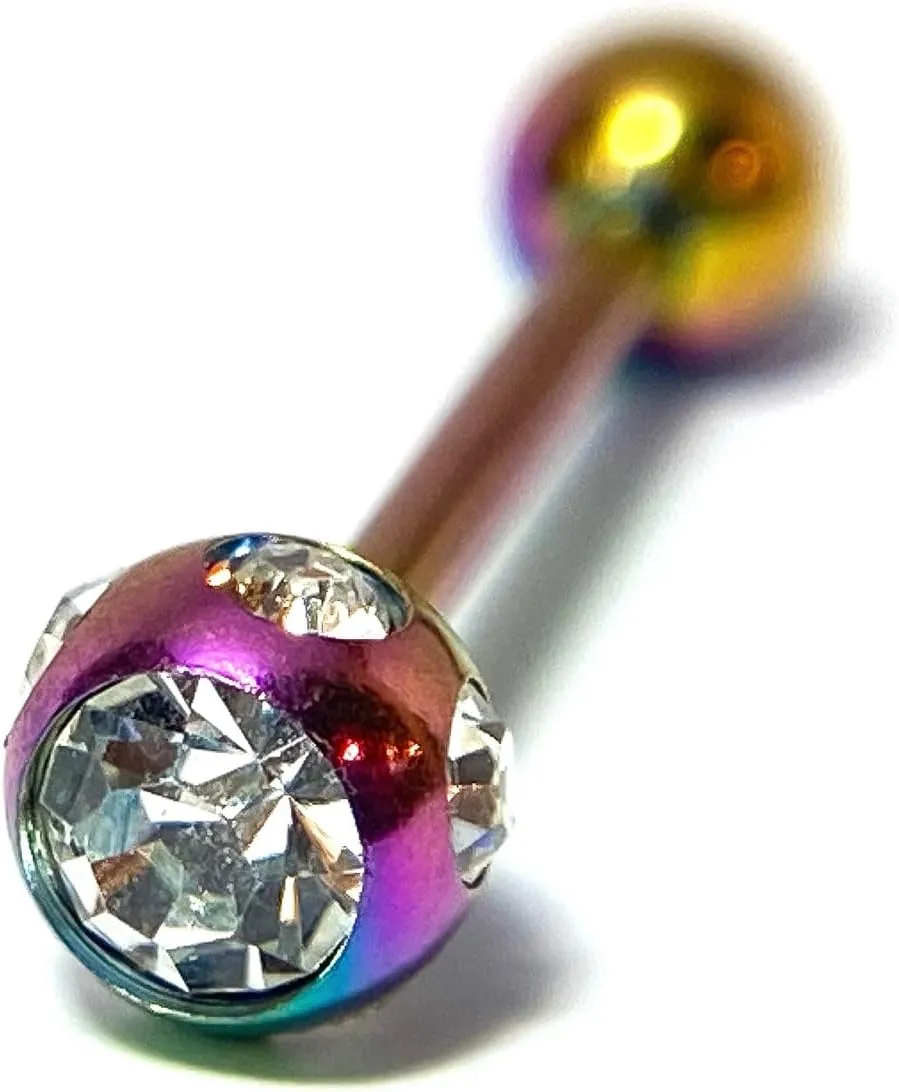 1 Piece Brilliant Multiple CZ Gem Set Ball IP Steel Barbell Tongue Ring -14g - 5/8" (16mm) - Body Jewelry