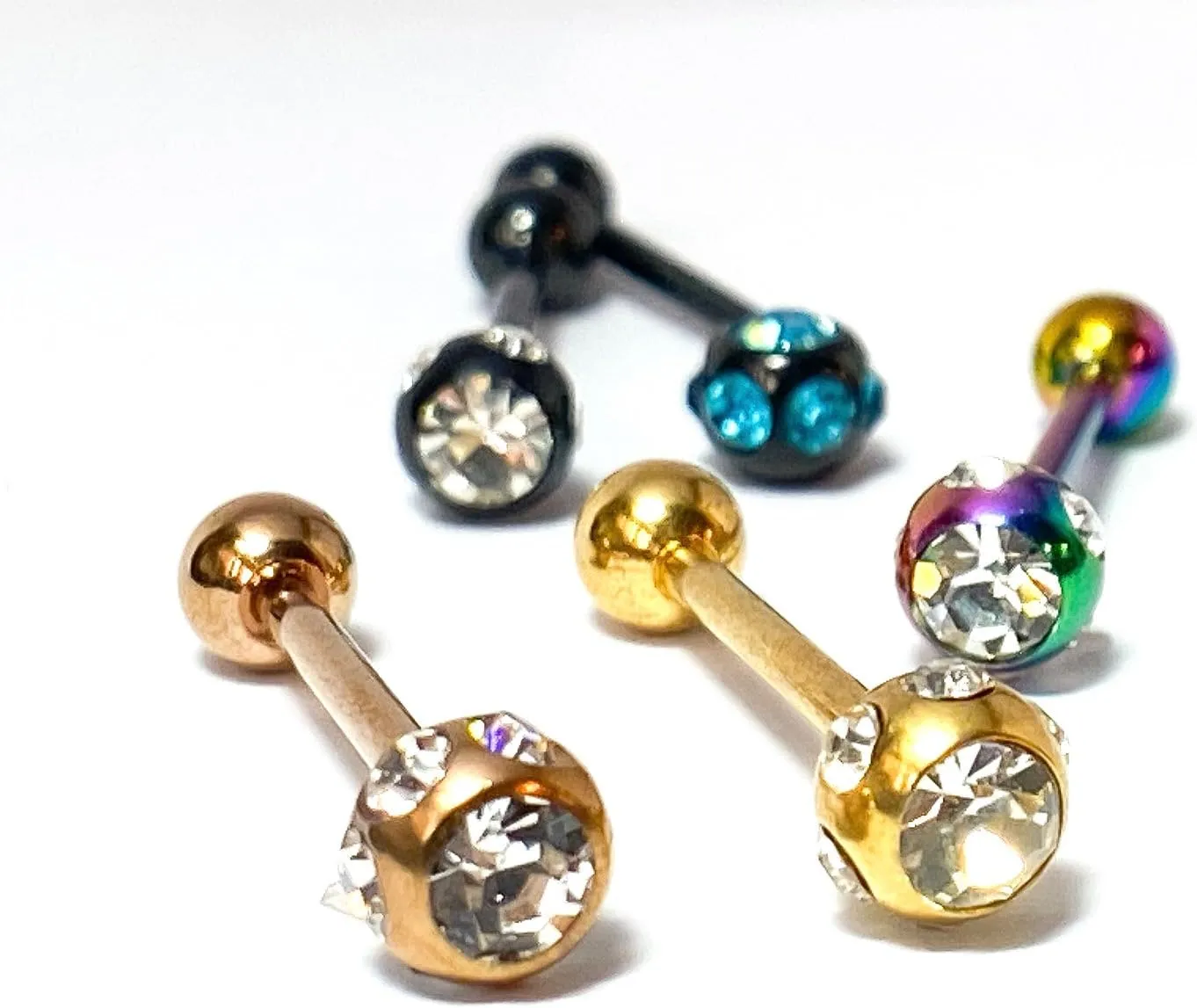 1 Piece Brilliant Multiple CZ Gem Set Ball IP Steel Barbell Tongue Ring -14g - 5/8" (16mm) - Body Jewelry