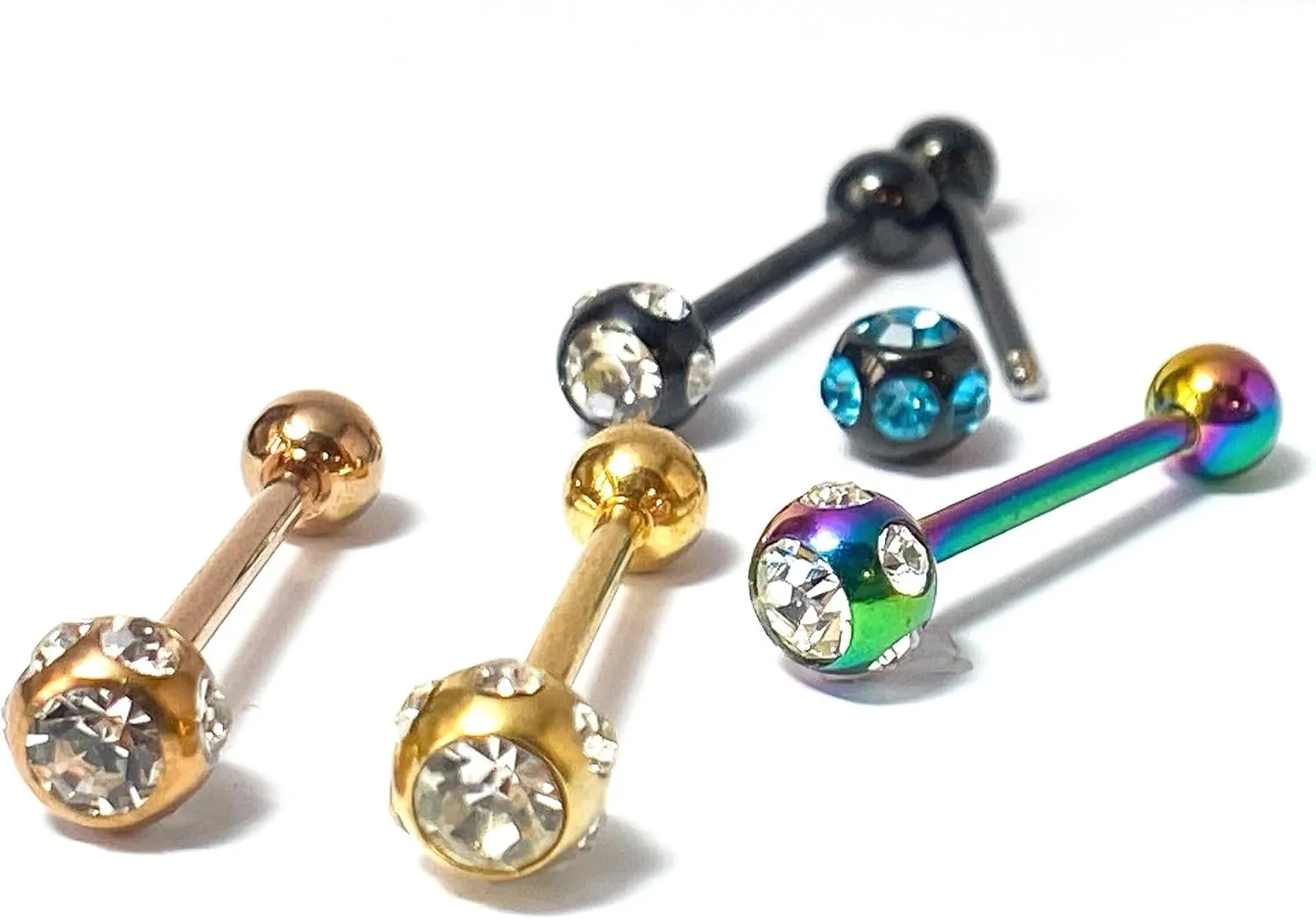 1 Piece Brilliant Multiple CZ Gem Set Ball IP Steel Barbell Tongue Ring -14g - 5/8" (16mm) - Body Jewelry