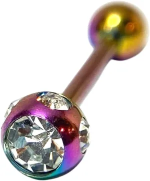 1 Piece Brilliant Multiple CZ Gem Set Ball IP Steel Barbell Tongue Ring -14g - 5/8" (16mm) - Body Jewelry