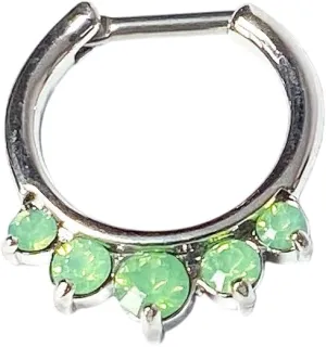 1 Piece Brilliant Opalite Five Gem Septum Clicker 316L Surgical Steel Nose Ring - 16g - Body Jewelry