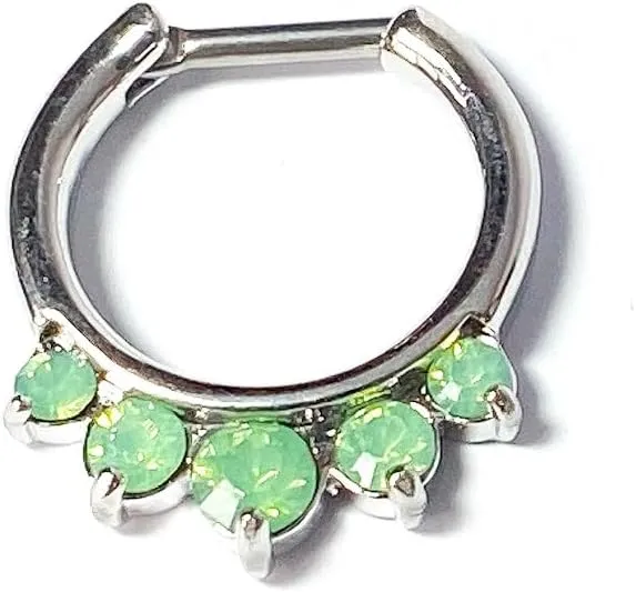 1 Piece Brilliant Opalite Five Gem Septum Clicker 316L Surgical Steel Nose Ring - 16g - Body Jewelry