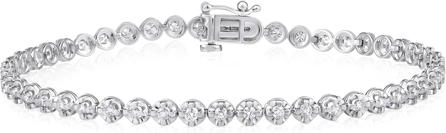 1 to 3 Carat Natural Diamond Tennis Bracelet for Women - 14k White Gold Bracelet for Her (I-J, I1-I2, 1.00 to 3.00 cttw) 7 Inches Long with Box With Tongue and Safety