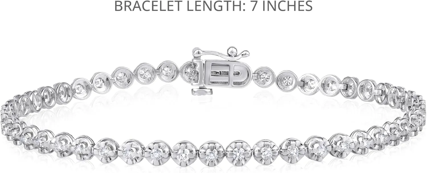 1 to 3 Carat Natural Diamond Tennis Bracelet for Women - 14k White Gold Bracelet for Her (I-J, I1-I2, 1.00 to 3.00 cttw) 7 Inches Long with Box With Tongue and Safety