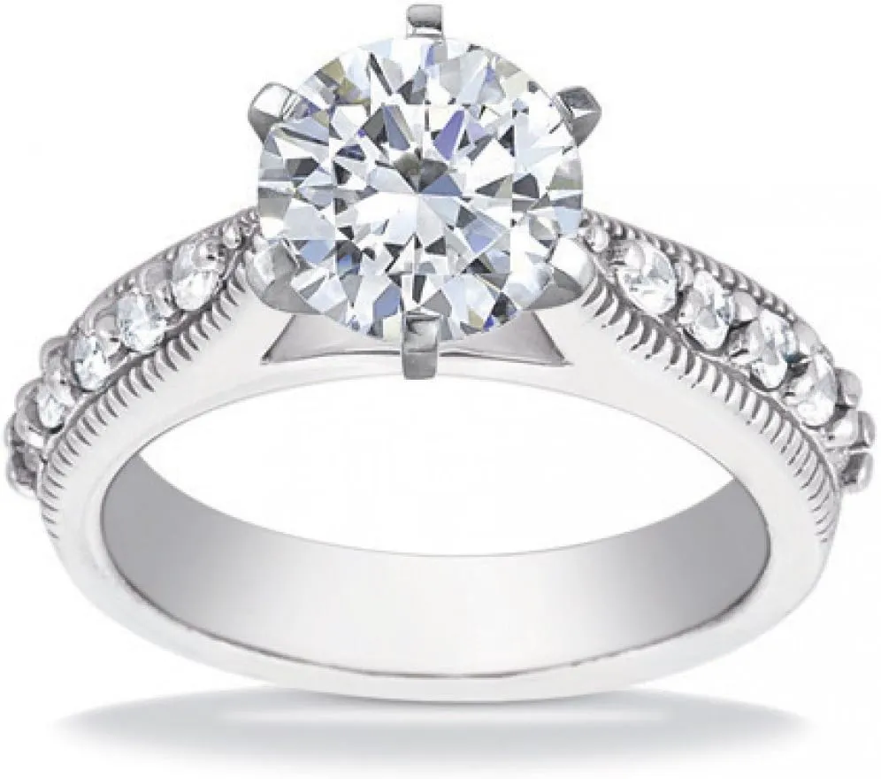 1.00 ct Round Cut Diamond Engagement Ring Whit Millgrain on The Shank in Platinum