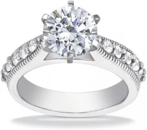 1.00 ct Round Cut Diamond Engagement Ring Whit Millgrain on The Shank in Platinum