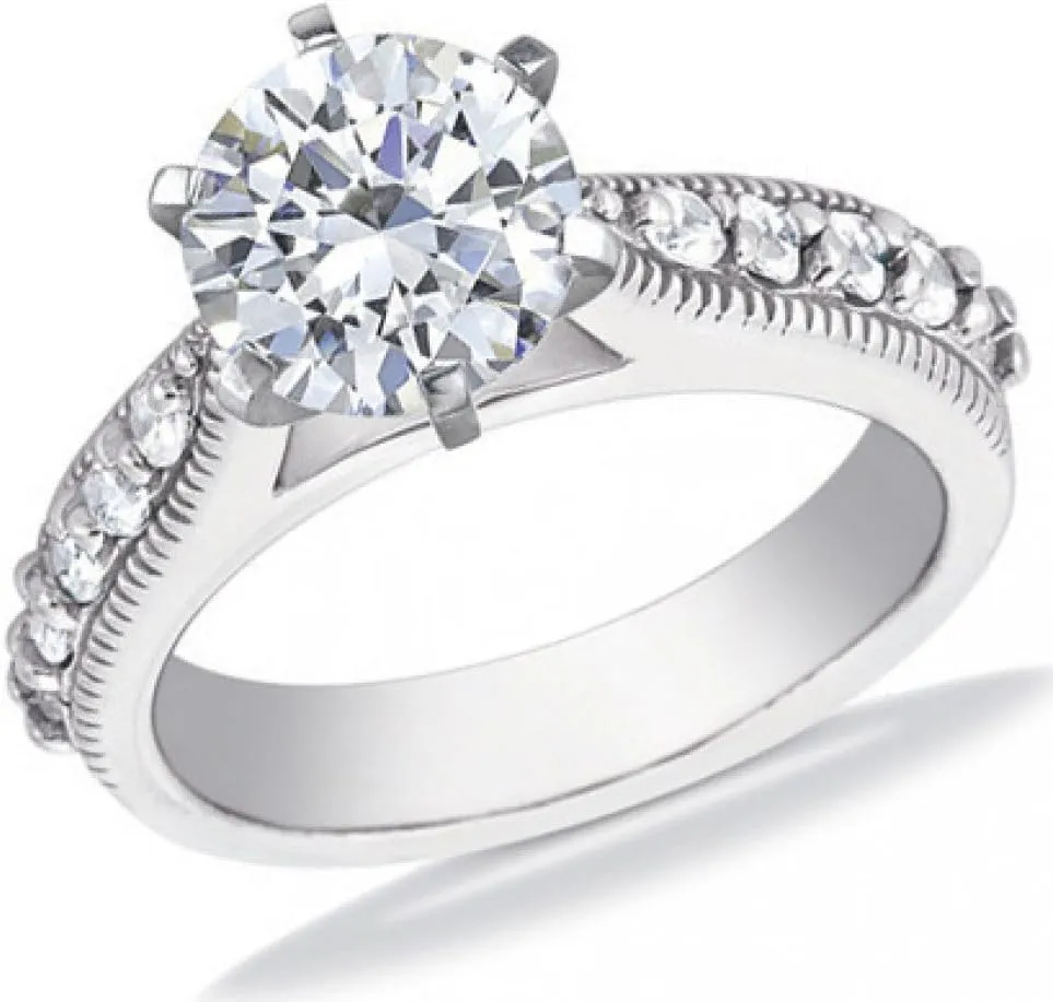 1.00 ct Round Cut Diamond Engagement Ring Whit Millgrain on The Shank in Platinum