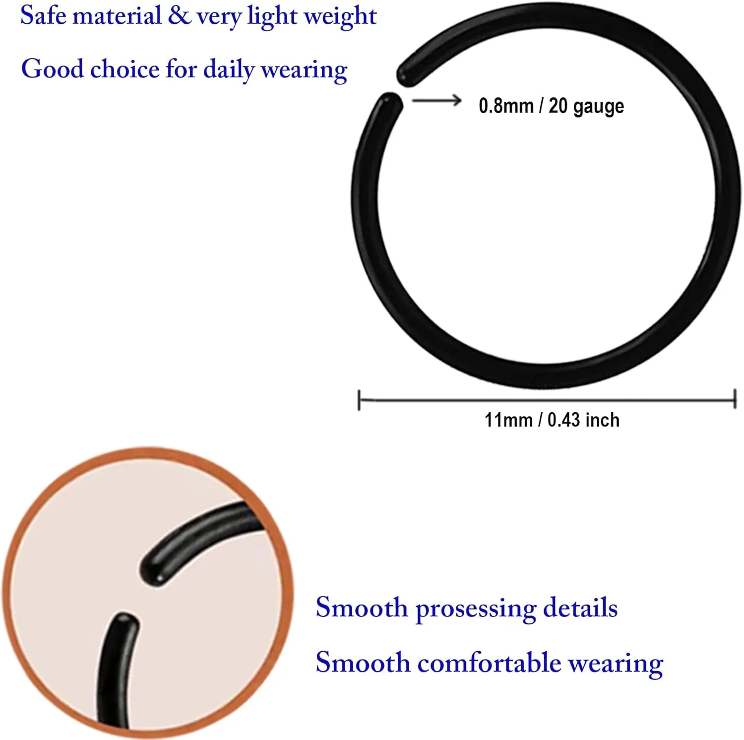 100Pcs Anti-Allergy 20G Unisex Plastic Hoop Ears Hole Retainers Hoop & Clear Nose Rings Hoop Retainer for Sensitive Ears & Skin