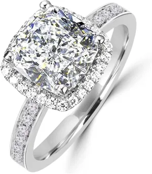 101 Facets 2 Carat Princess Cushion Cut NSCD Simulated Diamond Ring 925 Silver Platinum Plated Halo