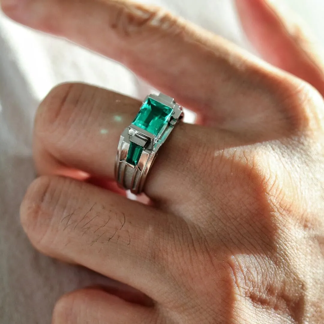 10K 14K 18K Gold Lab Grown Emerald/Sapphire Ring For Men Moissanite Diamond Ring Anniversary Engagement Promise for Husband Father Son Father's Day