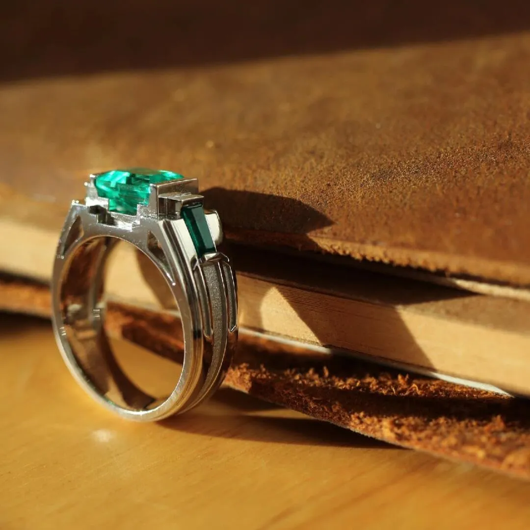 10K 14K 18K Gold Lab Grown Emerald/Sapphire Ring For Men Moissanite Diamond Ring Anniversary Engagement Promise for Husband Father Son Father's Day