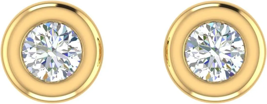 10K Gold Bezel Set Round Diamond Stud Earrings (1/10 Carat) (SI1-SI2 Clarity)
