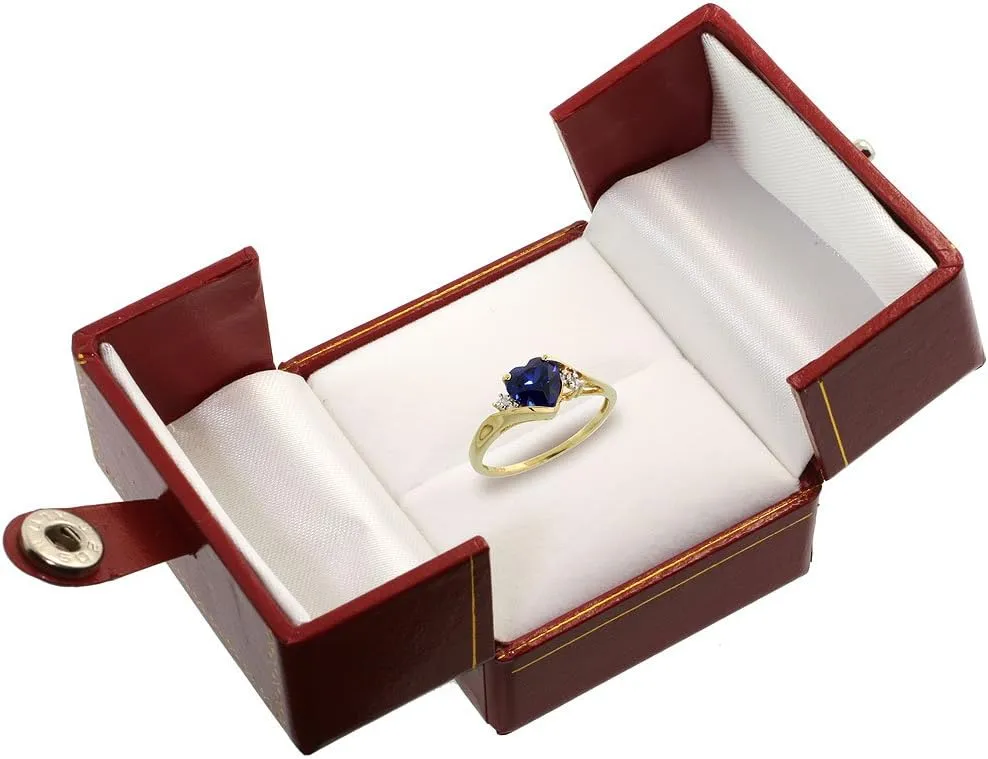 10k Gold Heart Stone Ring w/ 1.50 Total Carat Heart-Shaped 7mm Created Blue Sapphire Stone & Brilliant Cut Diamonds