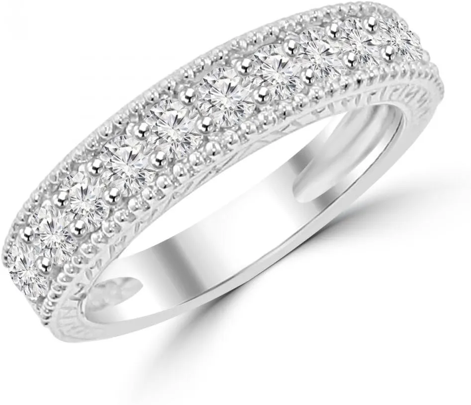 1.10 ct Ladies Round Cut Diamond Wedding Band Ring with Millgrain Edge in Platinum