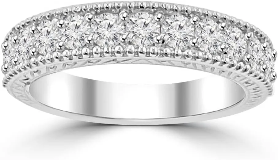 1.10 ct Ladies Round Cut Diamond Wedding Band Ring with Millgrain Edge in Platinum