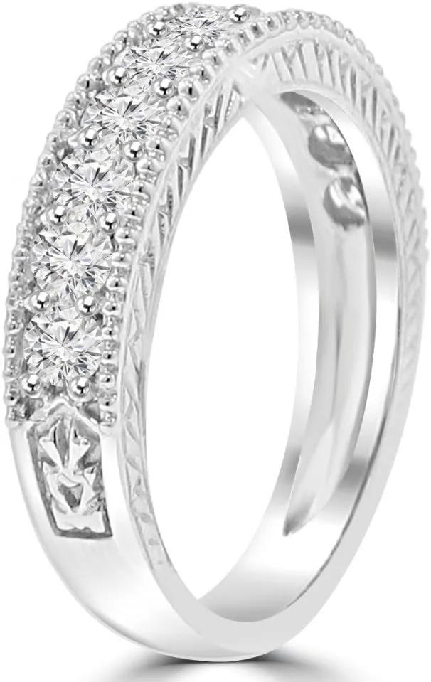 1.10 ct Ladies Round Cut Diamond Wedding Band Ring with Millgrain Edge in Platinum