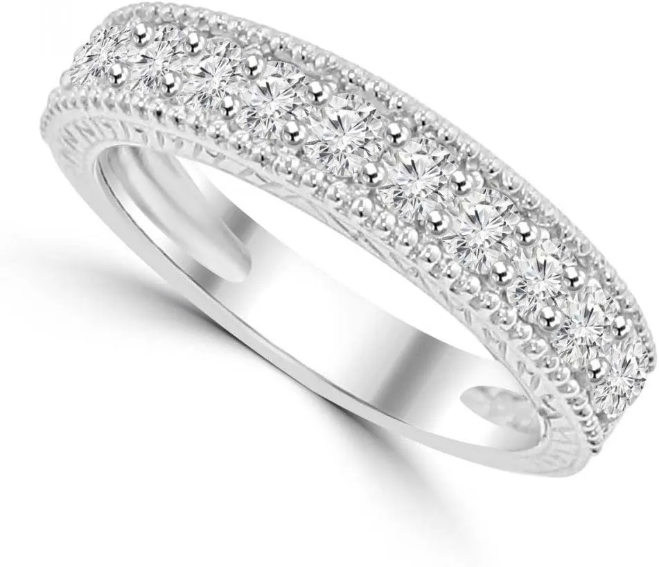 1.10 ct Ladies Round Cut Diamond Wedding Band Ring with Millgrain Edge in Platinum