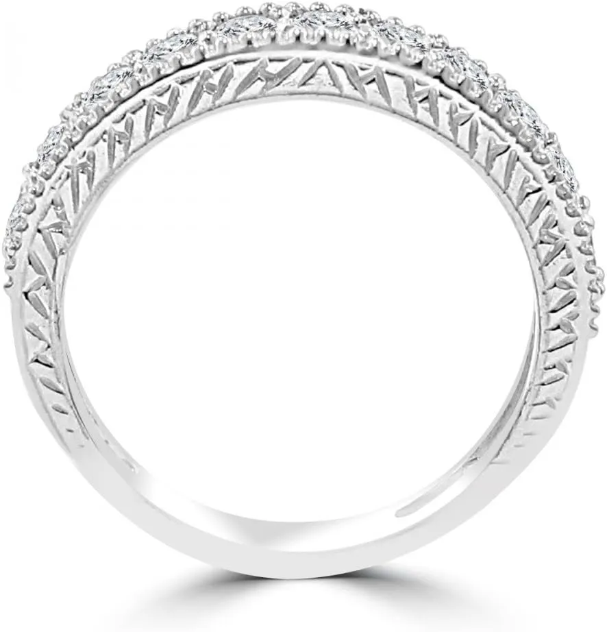 1.10 ct Ladies Round Cut Diamond Wedding Band Ring with Millgrain Edge in Platinum