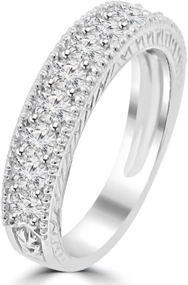 1.10 ct Ladies Round Cut Diamond Wedding Band Ring with Millgrain Edge in Platinum