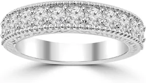 1.10 ct Ladies Round Cut Diamond Wedding Band Ring with Millgrain Edge in Platinum