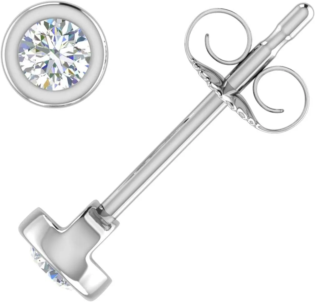 1/10 to 0.35 Carat Bezel Set Diamond Stud Earrings in 10K Gold