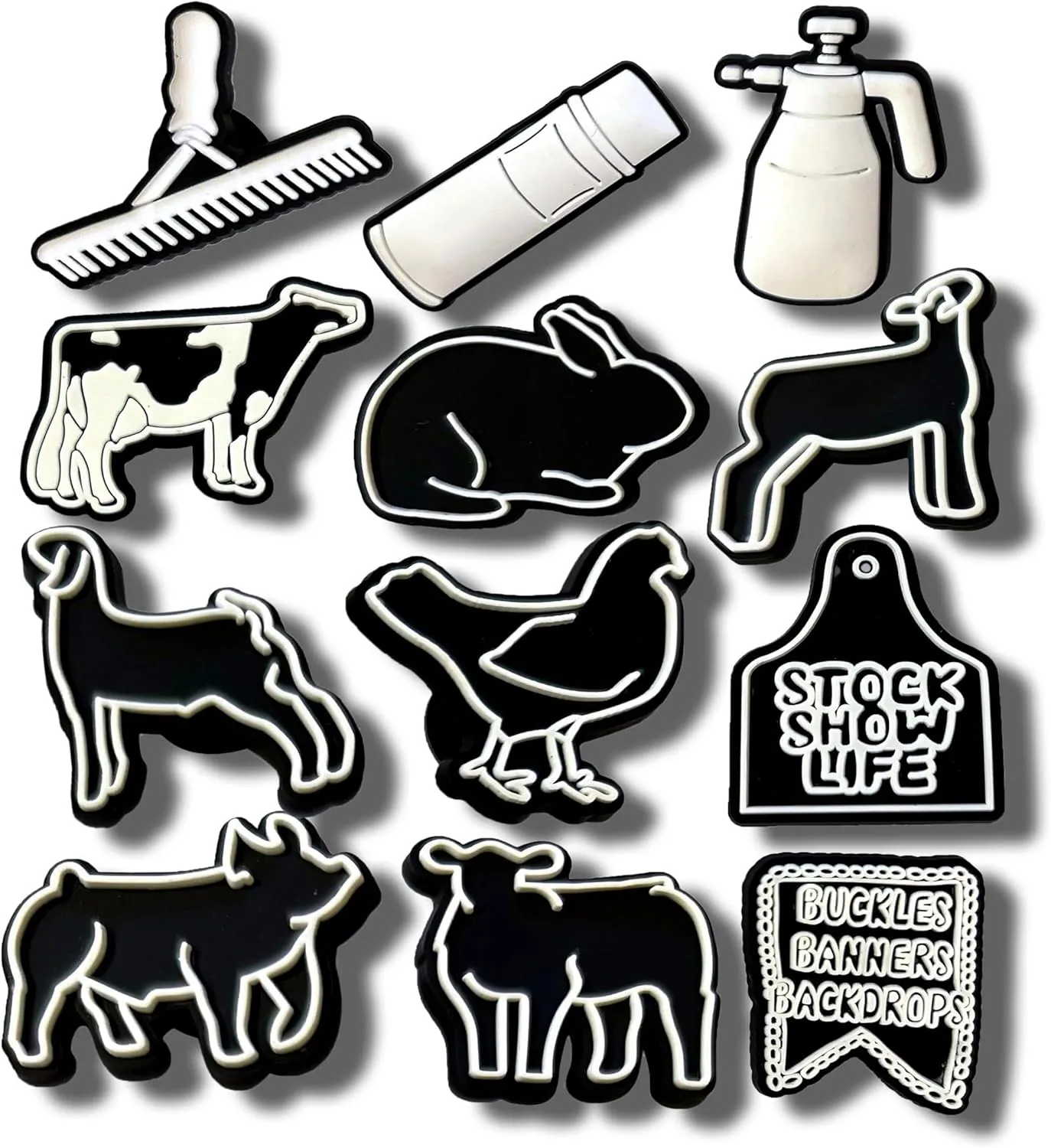 12 Pcs Livestock Farm Shoe Charms, Shoe Decoration Party Gifts For Boys, Girls, Kids, Women. (12Pcs Livestock)