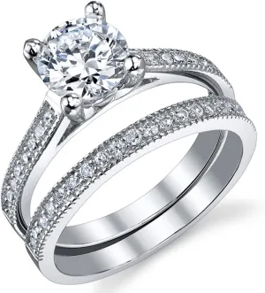 1.25 Carat Round Brilliant Cubic Zirconia Sterling Silver 925 Wedding Engagement Ring Band Set Sizes 4 to 11