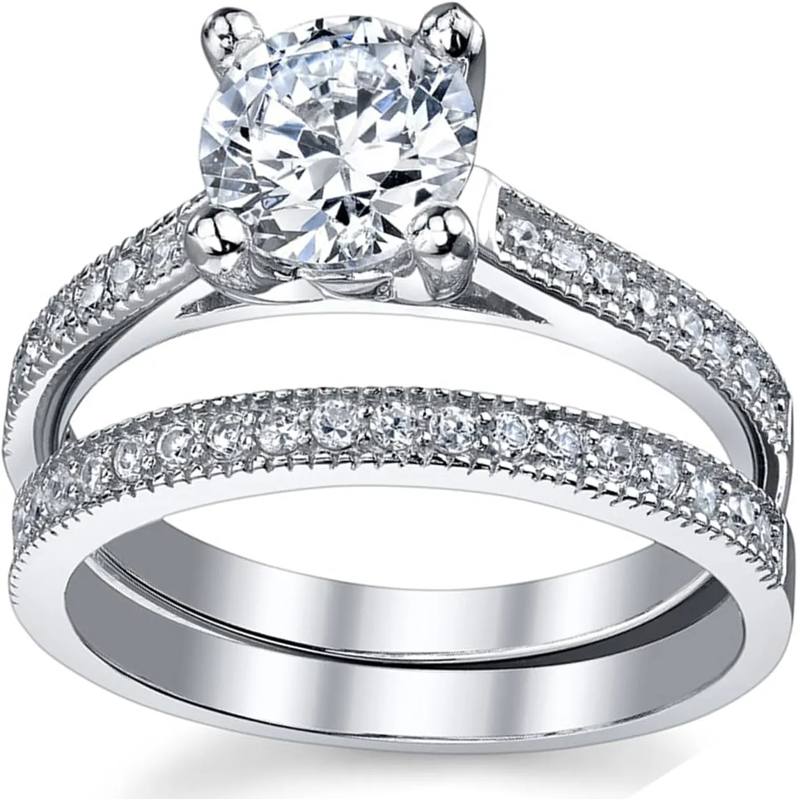1.25 Carat Round Brilliant Cubic Zirconia Sterling Silver 925 Wedding Engagement Ring Band Set Sizes 4 to 11