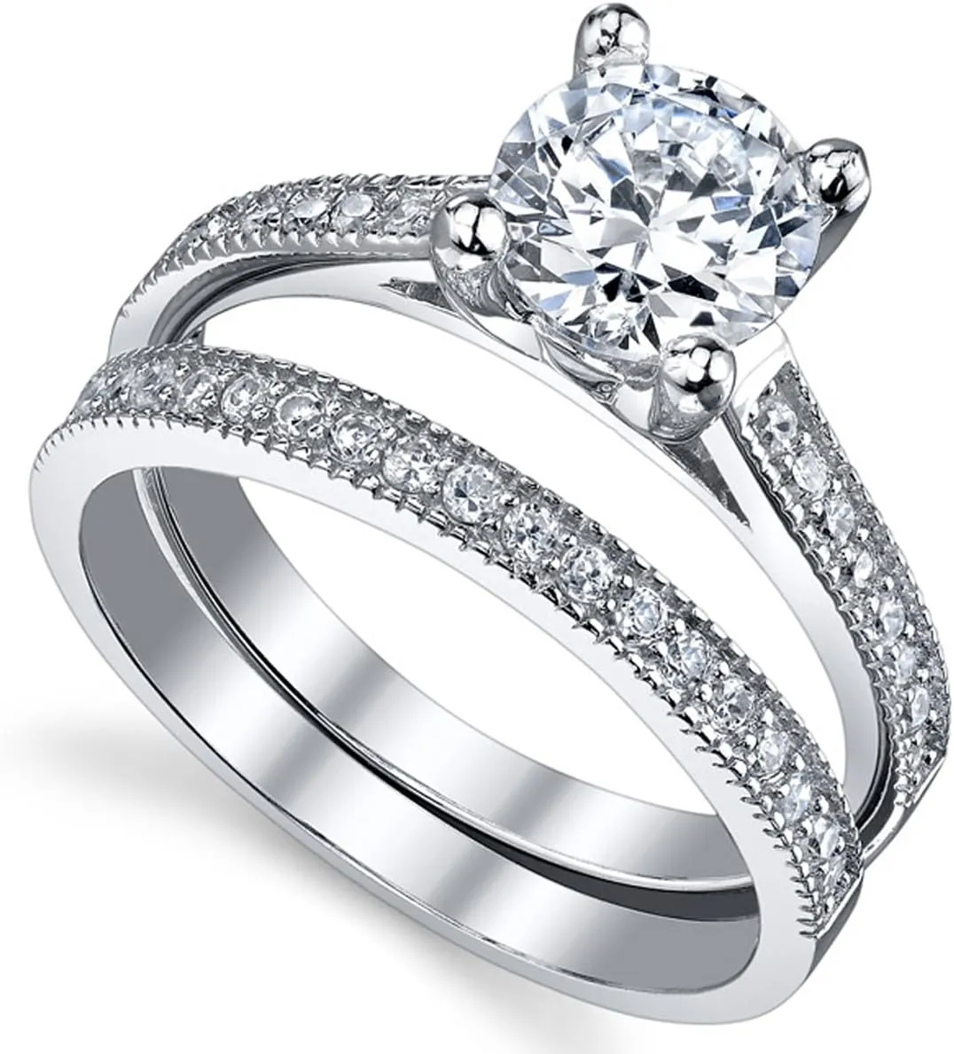 1.25 Carat Round Brilliant Cubic Zirconia Sterling Silver 925 Wedding Engagement Ring Band Set Sizes 4 to 11