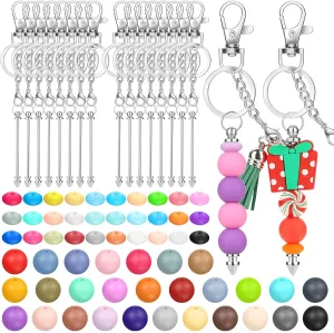 136 Pcs Beadable Keychain Making Kit, Silicone Beads & Bars for DIY Keychains