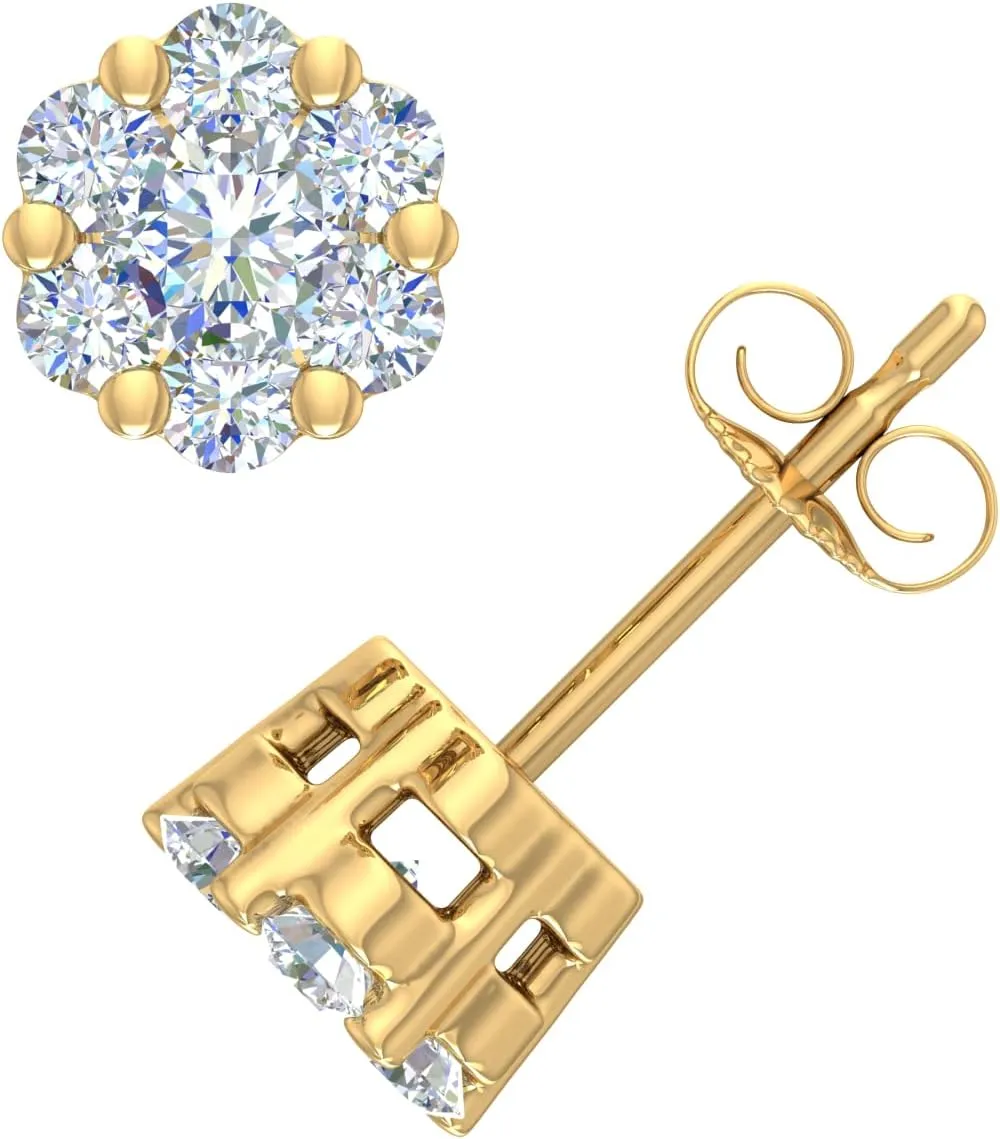1/4 to 1 Carat Cluster Diamond Stud Earrings in 10K Gold or 950 Platinum
